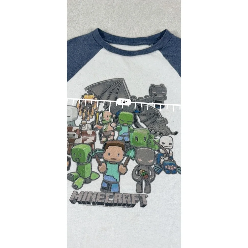 Old Navy Minecraft Graphic Raglan Long Sleeve T-Shirt Boys Size S 6-7 Blue Gray